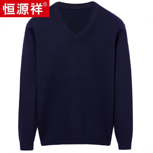 Hengyuanxiang 100 pure wool fleece men's winter V-neck sweetheart collar large size thickened bottoming sweater sweater for middle-aged men red - pure new 100 high-end brand 180 XXL - pure new 100 high-end brand