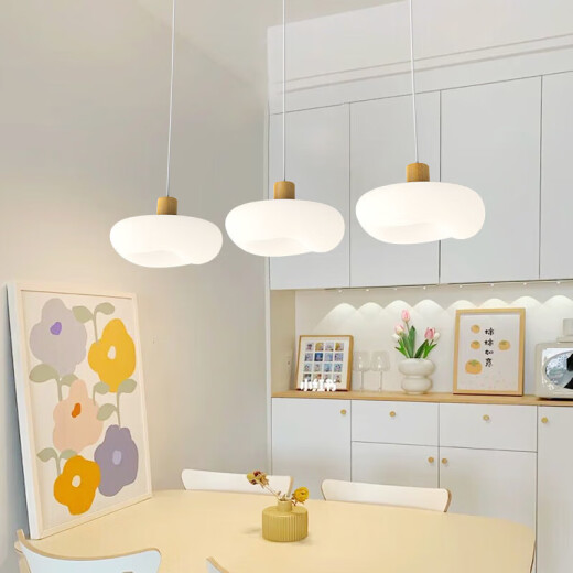 
First impression 2025 new restaurant lamp full spectrum eye protection restaurant chandeliers modern simple pumpkin lantern Guangdong Zhongshan lamp MTJ689-5 straight plate three-color LED (white + beige)