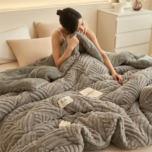 Yalu Lamb Velvet Quilt Hiver Cou Quilt épaissis Tarfu Tarfu Tarfu Velvet Dormier Single Single Étudiant Couile Coucle Maple Feuille d'érable - Gris (adapté au sommeil nu) 200 * 230cm10jin [Jin est égal à 0,5 kg] - Velvets chauds premium