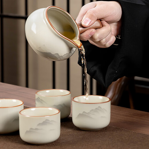 Zhengyang Ru kiln automatic tea set set for home use complete set of lazy anti-scalding all-in-one stone grinding rotating tea maker office gift Huang Ru/automatic (Yunhai) + six cups + tea ceremony