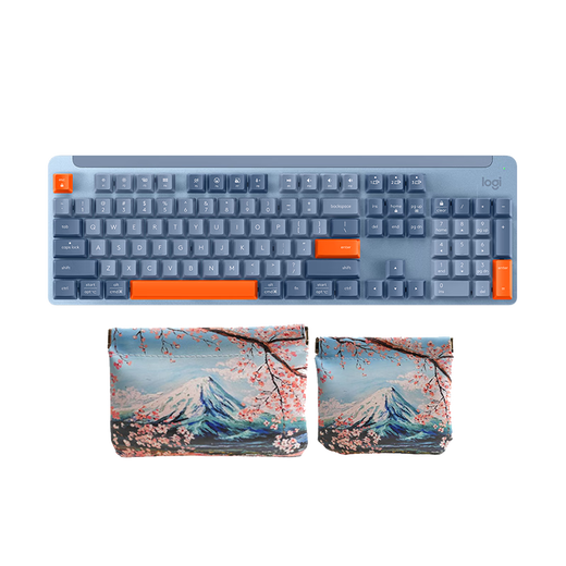 罗技（Logitech）优选系列K865机械键盘 无线蓝牙双模键盘（K845升级款）104键全尺寸 游戏商务办公键盘鼠标套装 K865雾霭蓝+雪山樱花收纳袋