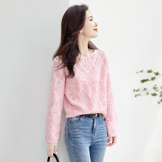 
Cypress long-sleeved sweater 2025 autumn new women's fashion hollow loose round neck pullover sweater