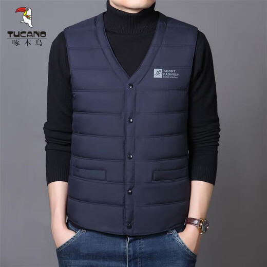Woodpecker (TUCANO) middle-aged and elderly down cotton vest men's autumn and winter short style inner wear close-fitting waistcoat dad wear warm vest navy blue 3XL suitable for 140-155Jin Jin equals 0.5 kg