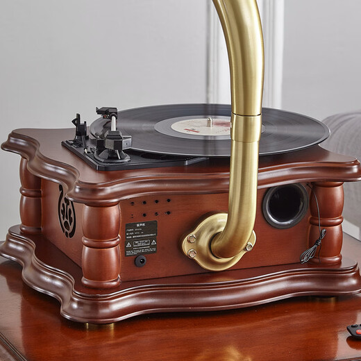 Los Bella gramophone high-end retro vinyl large speaker record player living room European ornaments Bluetooth audio Chinese tea room home home speaker radio American old-fashioned record player walnut wood standard plug-in power supply