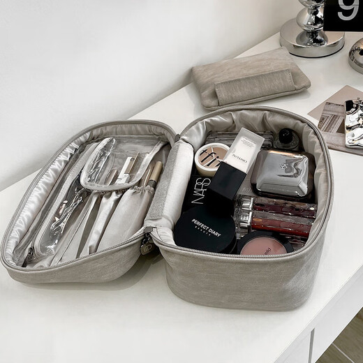 
Haofanjie makeup bag large capacity cosmetic storage bag portable travel compact waterproof professional makeup box toilet bag cosmetic bag [gray]