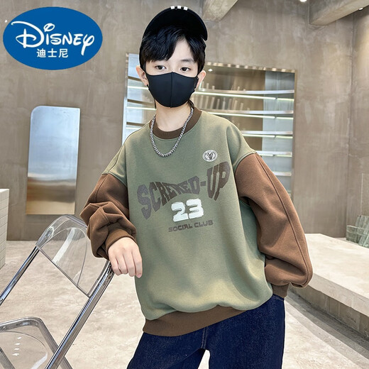 迪士尼男童卫衣春秋款2025新款男孩秋装长袖t恤时尚儿童打底衫T秋款韩版 绿色 130cm