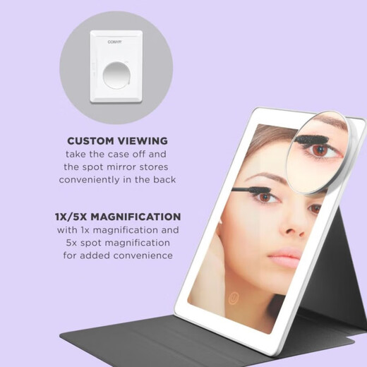 CONAIR LED fill-in light makeup mirror, foldable flat mirror, 1X/5X magnifying glass, travel portable USB charging, beauty live broadcast fill-in light, gift BERC20