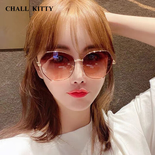CHALL KITTY偏光太阳镜女韩版女士墨镜防紫外线开车驾驶眼镜高级感2025新款 红金灰-品牌礼盒装高档高级感