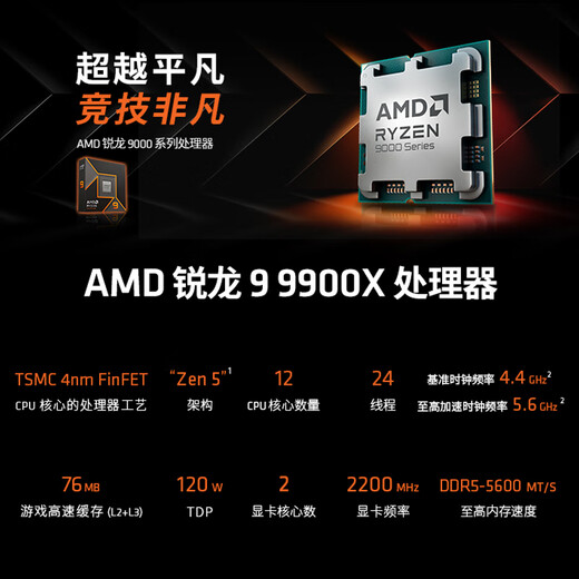 AMD Ryzen 9 9900X Procesador (R9) 4NM 12 CORES 24 Hilos Frecuencia de aceleración de hasta 5.6 GHz Juego de CPU en caja con Black Myth Wukong/Avatar/Warcraft