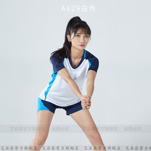 艾启森（AIQISEN）排球服女男套装款夏季气排球服定制比赛队服运动服团购印字号 A829藏青(女款) XL