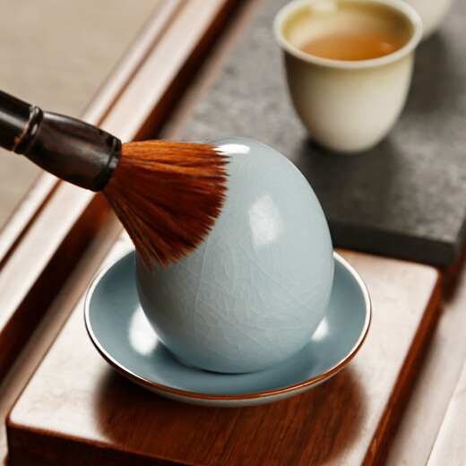 Zhumingtang Ru kiln opens slices to raise tea pets, simulated tea eggs, tea table decorations, exquisite and creative purple clay pot accessories, lucky tea play, Tianqing Ru kiln tea eggs + bottom tray, upgraded version, faster opening, no Specifications