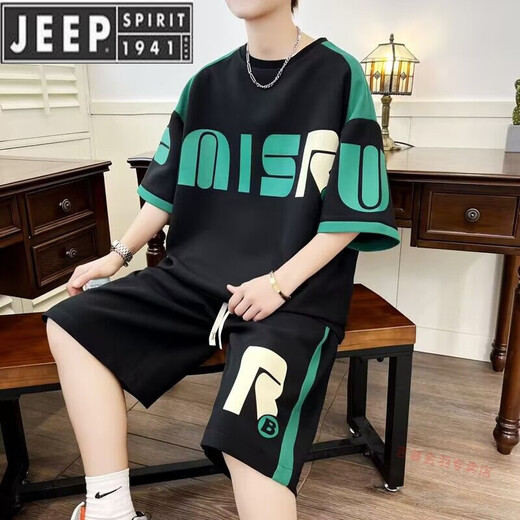 JEEP SPIRIT夏季青年短袖运动套装t恤胖子加肥加大码男装宽松潮牌帅气一套 D672 红色 6XL