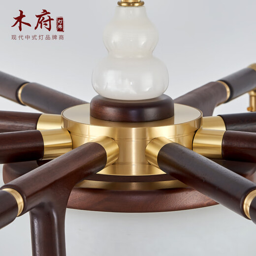 Mufu moderne simple nouveau chandelier de style chandelier lampe de salon hall lampe principale villa grand lustre tout cuivre en bois massif lampe chinoise de style rectangulaire de lustre de six têtes 1050 hauteur 360 mm