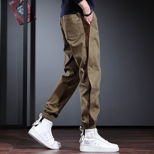 Cotton American trendy workwear pants for men in spring, autumn and winter new fashion brand loose velvet sports casual pants for men black K307 non-velvet high quality L 100-120Jin Jin equals 0.5 kg