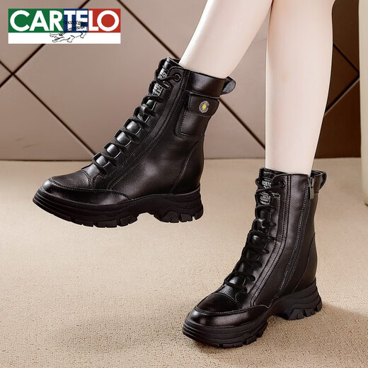 CARTELO Martin boots with height-enhancing women's shoes British women's boots breathable single boots versatile mid-tube boots 2025 autumn new style beige plus velvet 34