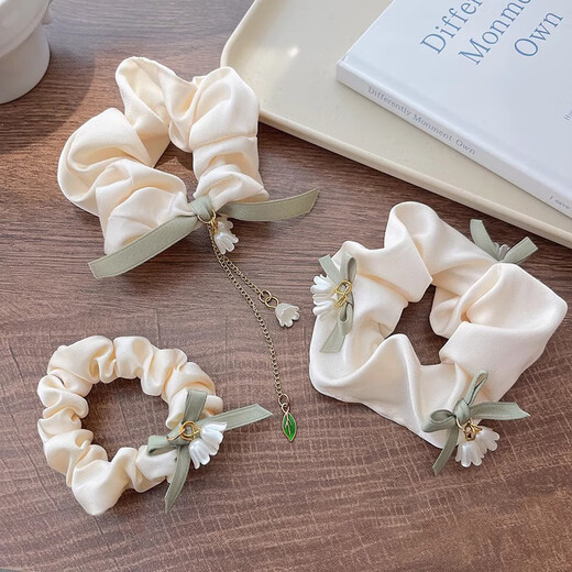 Lily of the valley flower hair accessories headband for women, high-end bow, large intestine hair tie, forest style hair rope, hair tie, satin headband, lily of the valley flower bow