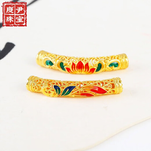 Duyin 18K gold filigree bent tube Lotus Peach Blossom Three Flowers Youfeng Laiyi bent tube Mother's Day gift for girlfriend Lotus style
