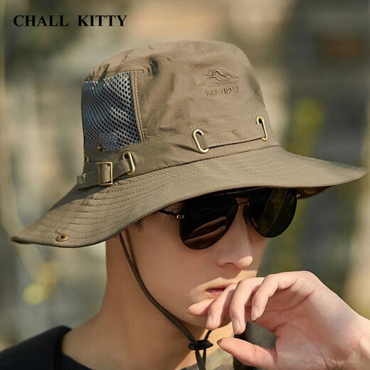 CHALL KITTY男士遮阳帽夏季户外钓鱼防紫外线防晒帽太阳渔夫帽西部牛仔帽子 卡其-高端品牌礼盒装高档高级感