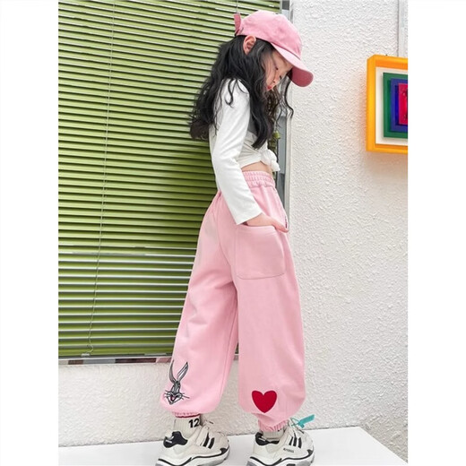 Mädchenhose Herbst- und Wintersport-Kaninchen 2025 Neue Kinder plütige Mädchenhosen großer Kinder Bindungen Füße Hosen Herbst NN-A983 [Pink] Frühlings- und Herbststil 150 cm