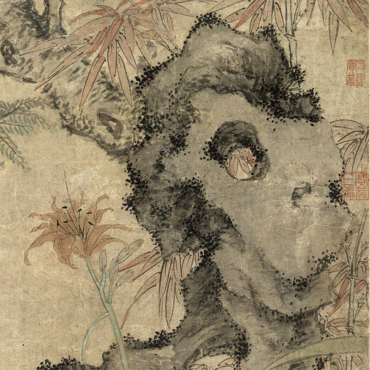 
Lu Guangwu Ruitu of the Yuan Dynasty Ancient Flower and Bird Painting Scroll of literati replica antique paintings Chinese hanging paintings Yuan Ni Zan Qiu Shuyun stone picture 12602 40X84 ​​cm (stained by spray painting heart) Framed
