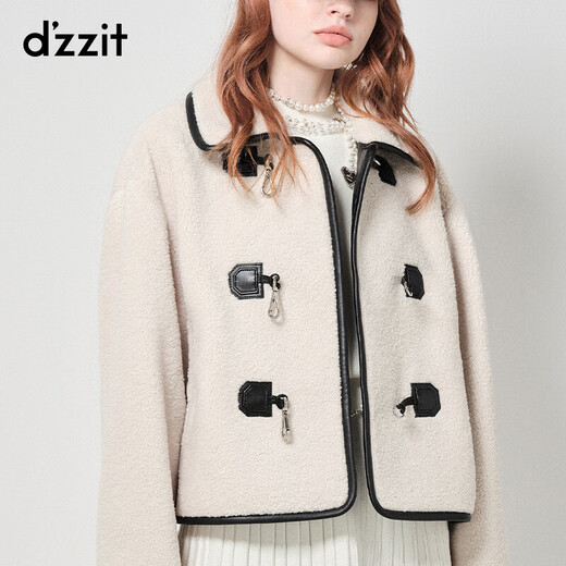 DZZIT short coat autumn and winter retro style silver windbreaker chain button for women white S
