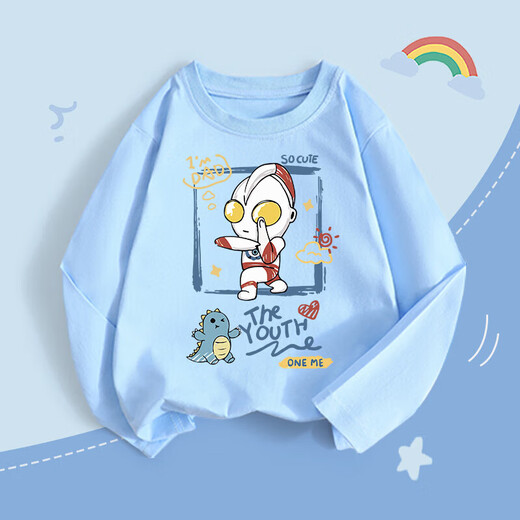 Mqdmini New Children's Clothing for Boys and Girls Camisetas de manga larga 2025 Camisa de base superior de algodón nuevo para niños 6 TX9901 Skateboard Dinosaur-Blue 100