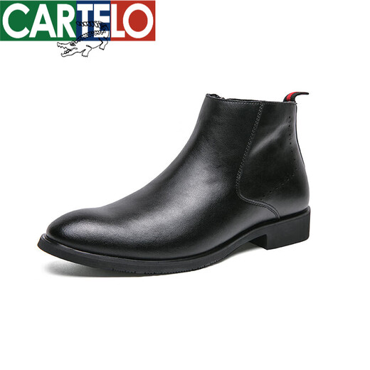 Cartelo Chelsea Boots Zapatos de cuero de cuero para hombres Toe Style British British Boots Botas de chimenea Botas de chimenea de moda 6228 Modelo de cuero negro de 4.5 cm de alto tacones 37