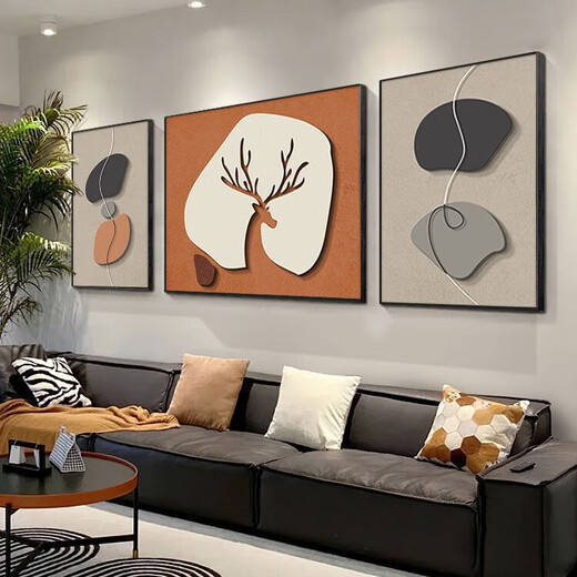 Cheng Zais Wohnzimmer dekorative Malerei moderne minimalistische Sofa Hintergrund Wandbehang Malerei Licht Luxus atmosphärische Wandmalerei High-End-Dreifach-Wandgemälde JD15099 links und rechts 50*70 Mitte 90*70 strukturierte Leinwand PS schwarzer Rahmen