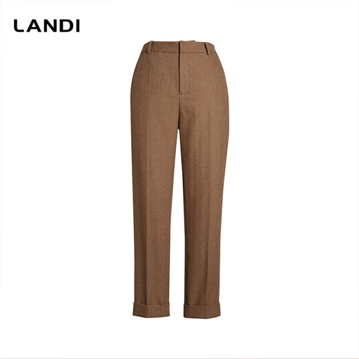 LANDI Wool Slim Fit Cuffed Straight Suit Pants Women's Autumn and Winter New Casual Pants Camel XL