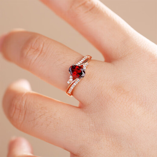 Fat Donglai's new ruby tourmaline ring with pigeon blood red garnet inlaid with 5*7mm stone for women, rose gold plated 1 carat