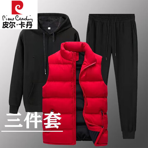 Pier Cardin Counter Brand Herbst und Winter Neue Herren-Kapuzen-Sweatshirt plus Samt verdickte Weste Dreier Casual Modetrend Set 693-schwarze Feder- und Herbstweste Drei-teilige Dünn M Empfohlen 80-100jin [Jin gleich 0,5 kg]