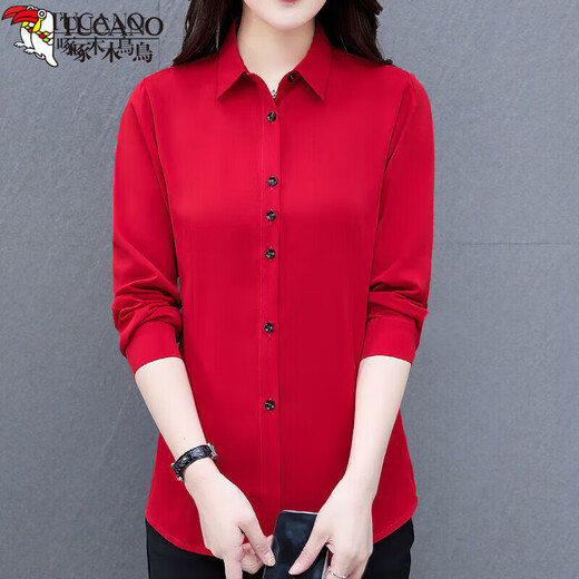 Woodpecker Shirt Women's Shirt 2022 Women's Comfortable and Versatile Casual Long Sleeve Mid-Length Outerwear Style Slim and Fashionable Rust Red 2XL Recommended 115-130 Jin Jin equals 0.5 kg