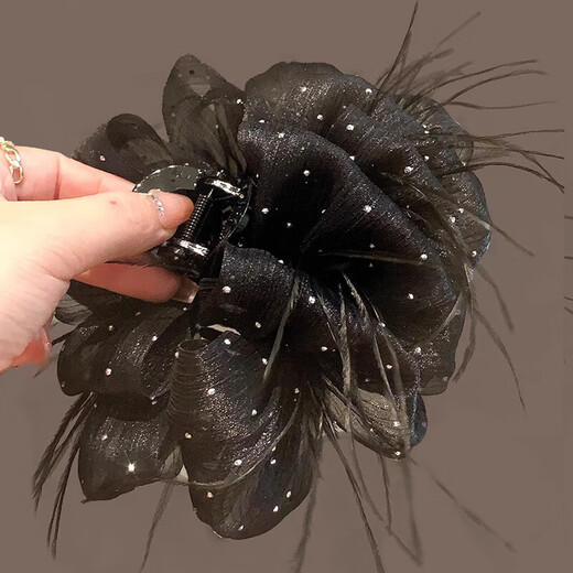 Two Worlds Happy 2025 New Starry Flower Feather Clip Women's Hairpin Back of Head Clip Headwear High-end Shark Clip Hairpin Feather Clip