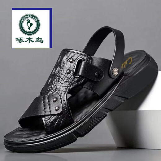 
Woodpecker Autumn Men's Sandals for Men's Genuine Leather Soft Sole Breathable Non-Slip Wear-resistant Outer Thick Sole Sandals Casual Beach Shoes Men 9921 Black Normal Edition Flagship Model 38 Standard Size Flagship Model