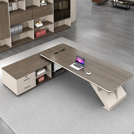 Guiqiu desk simple modern light luxury boss desk chairman president desk executive desk manager office desk and chair combination 2m boss desk + boss chair + 2.4m bookcase