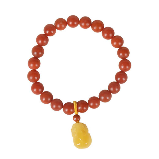 OUCERNY Baoshan Southern Red Agate Bracelet Buddha Bead Full Flesh Persimmon Red Multi-Bracelet Men and Women Style with Beeswax Pixiu Pendant