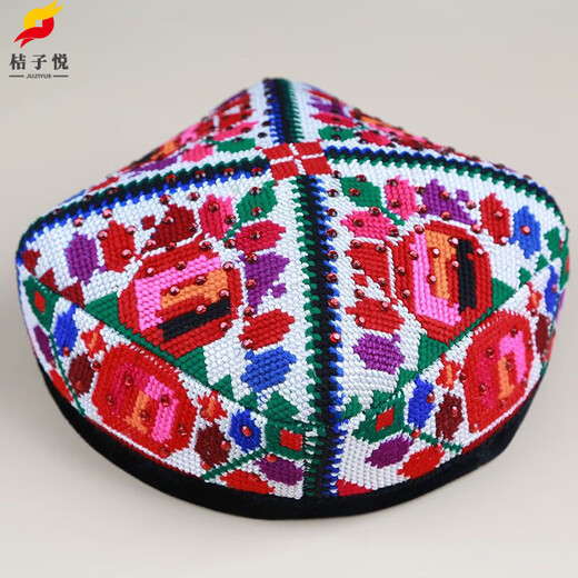 Orange Yue Xinjiang dance hat Uighur flower hat ethnic minority dance headwear hat performance stage square dance square hat B style non-hot diamond M head circumference about 56cm