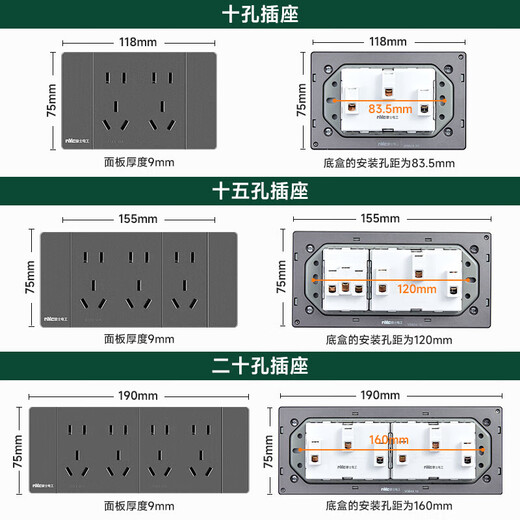 NVC Electrician switch socket four-position five-hole socket 118 type concealed 20-hole socket gray