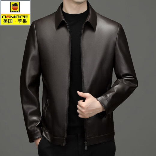 AEMAPE American Apple Haining leather jacket for middle-aged dad with lapel leather jacket Haining first layer leather jacket for men business brown XL 180