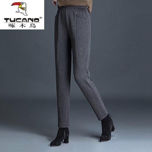 Pic de bois (tucano) Vêtements féminins haut de gamme luxe légers, pantalon de survêtement de grande taille, pantalon sportif décontracté plus en velours, pantalon de coton chaud épaissi, pantalon gris fleur 6625 plus velours xl (adapté à 126-138jin [Jin est égal à 0,5 kg]))