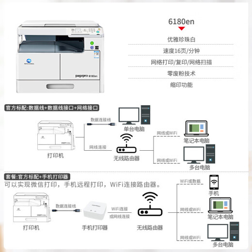 Konica Minolta 6180en 205i 215i 225i A3 printer copier office black and white laser network large-scale commercial 205i standard (network printing and copy + U disk color scanning) official standard (a3/a4/network/print/copy/scan)