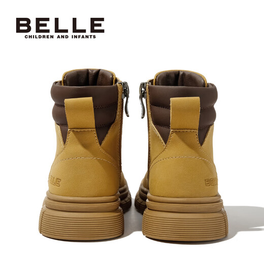 Belle Kinderschuhe Mädchen britische Stil Martin Boots 2024 Herbst neue Jungen Boots Baby Mode Lederstiefel Kies Kamel 27