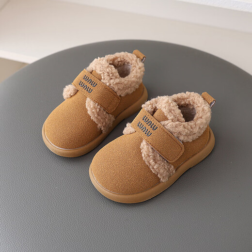 Girls' Birkenstock shoes, autumn and winter cotton wool shoes, plus velvet and thickened baby cotton shoes, boys' warm snow shoes, small leather shoes, 319 Khaki cotton 21, inner length 13cm