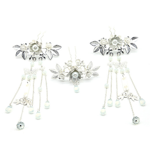 Handmade antique style hairpin for women, tassel Hanfu headdress, hair accessories, copper hair crown Qingyan copper hair crown + tassel hairpin pair, ready stock