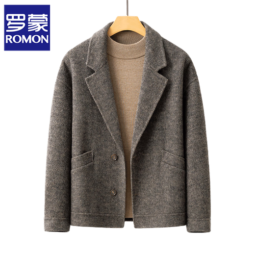 Romon Blazer de lana de lana de doble cara para hombres estilo coreano Negocio de alta gama Invierno engrosado de lana corta gris M