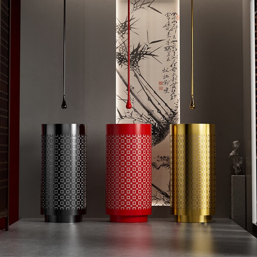 Neue Chinese-Stahl-Stahl-Säulenbecken-Villa-Badezimmer-Säulen-Waschbecken Zylindrisches Basin integriertes bodenbestandes Waschwassin Golden 3883 Quadratmustern-Zylindrische Becken