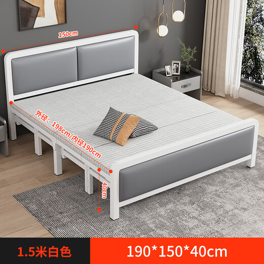 Foldable bed Household foldable portable bed Small bed Office lunch break Single double bed Rental iron bed White 1.0 meters - Jingsufa