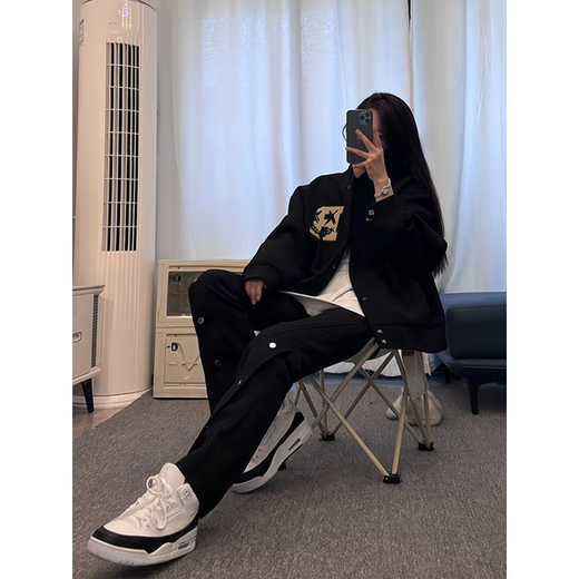 Katuchi American retro baseball uniform jacket men's spring ootd wear couple pilot jacket trendy brand top men's black L