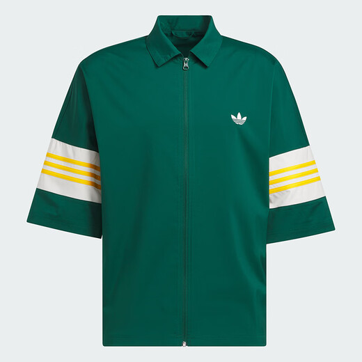 阿迪达斯 （adidas）三叶草男装 25夏季新款情侣款半袖运动宽松七分袖翻领衬衫 IY7373/森林绿 XS
