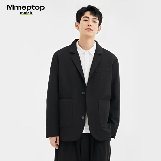 MMOPTOP高级感西服外套男士春秋季情侣纯色宽松休闲西装2516哑光黑L